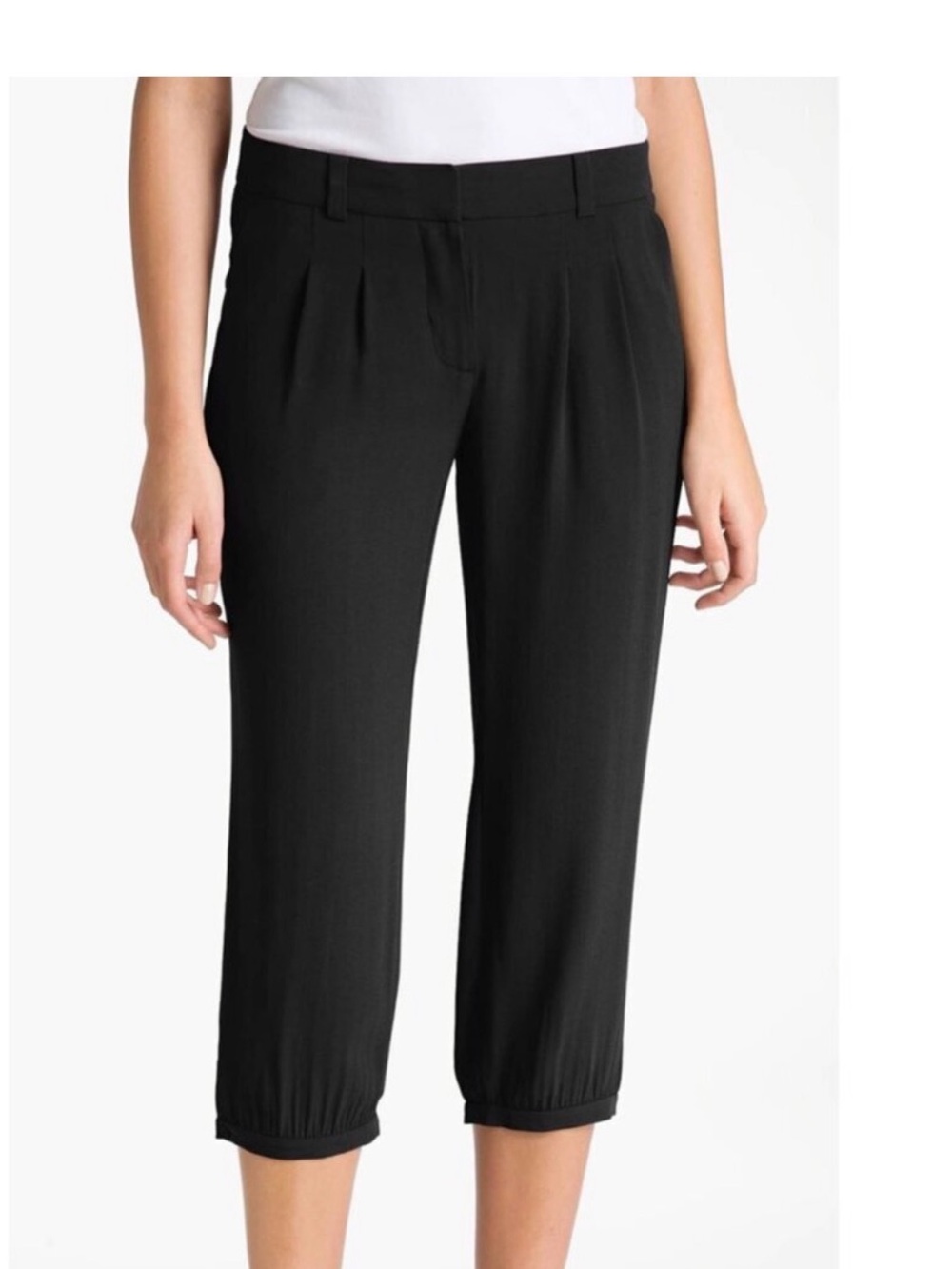 Women M Eileen Fisher Silk Georgette Crepe Button Cuff Pants XL Lagenlook